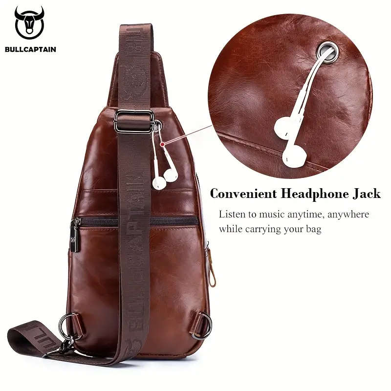 Men's Genuine Leather Sling Bag Vintage Style Large Capacity Multi-Functional Fashion Crossbody