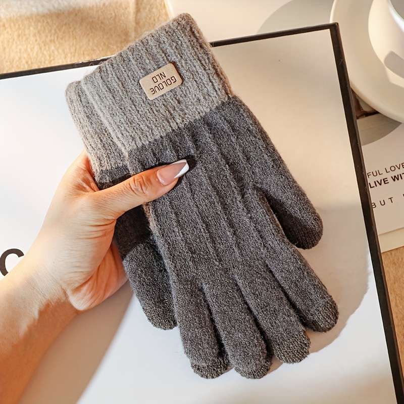 1 Pair Light Gray Warm Gloves