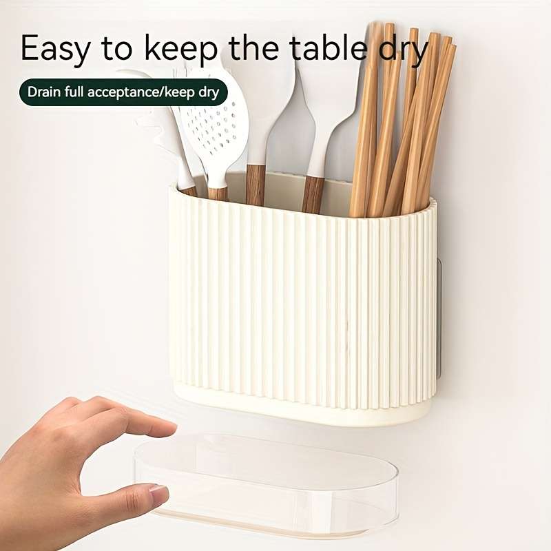 1pc Utensil Holder Countertop Knife Fork Storage Drain Box Multifunctional Plastic Rectangu