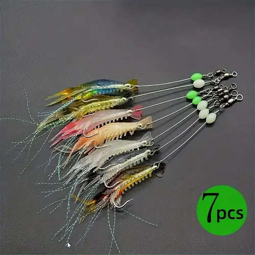 7pcs Luminous Shrimp Soft Lure Glow in the Dark Fishing Lure with Hooks Swivels 8cm 3.15inch  5g