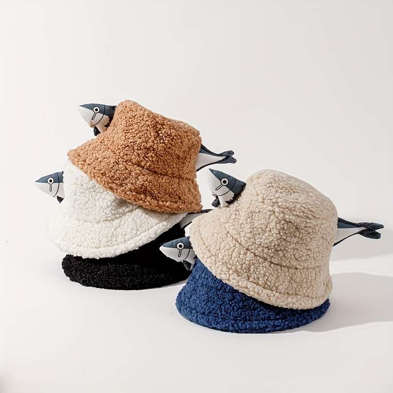 1pc Unisex Fisherman Bucket Hat 100% Polyester Plush Street Style Warm Breathable Outdoor Tr