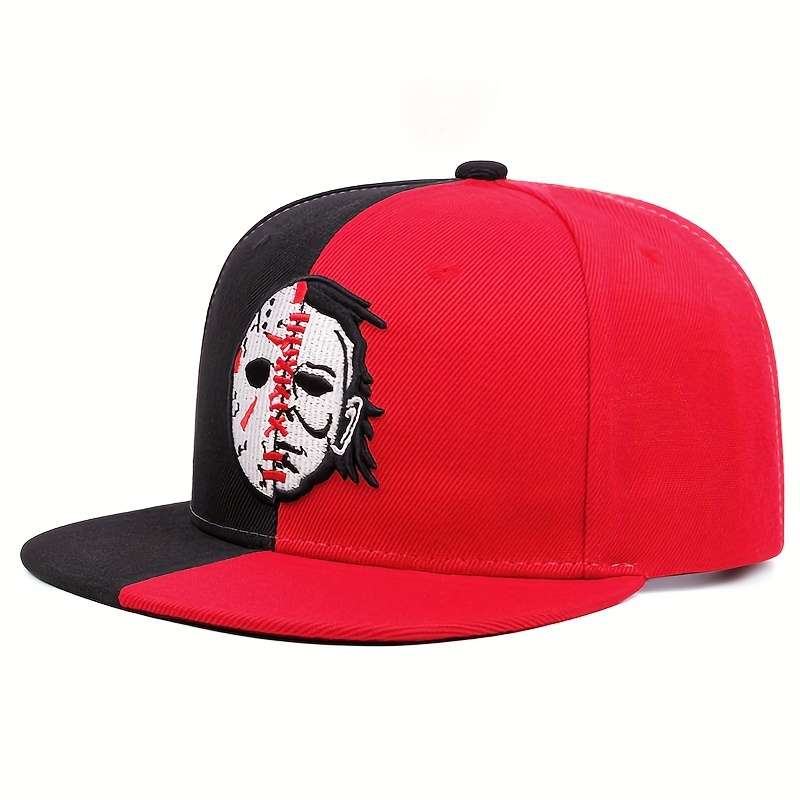 1pc Horror Face Embroidery Baseball Cap Black Red Color Block Hip Hop Snapback Hat Casual Adjusta