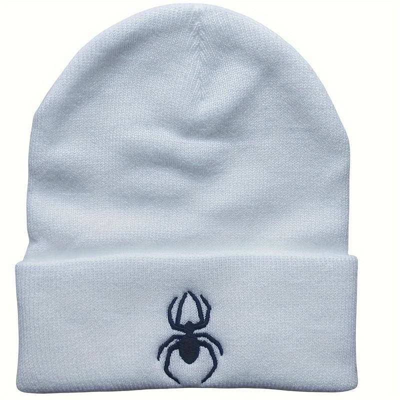 1pc Spider Embroidery Graphic Beanie Solid Color Casual Knit Hats Unisex Cuffed Beanie Hip Hop Skul