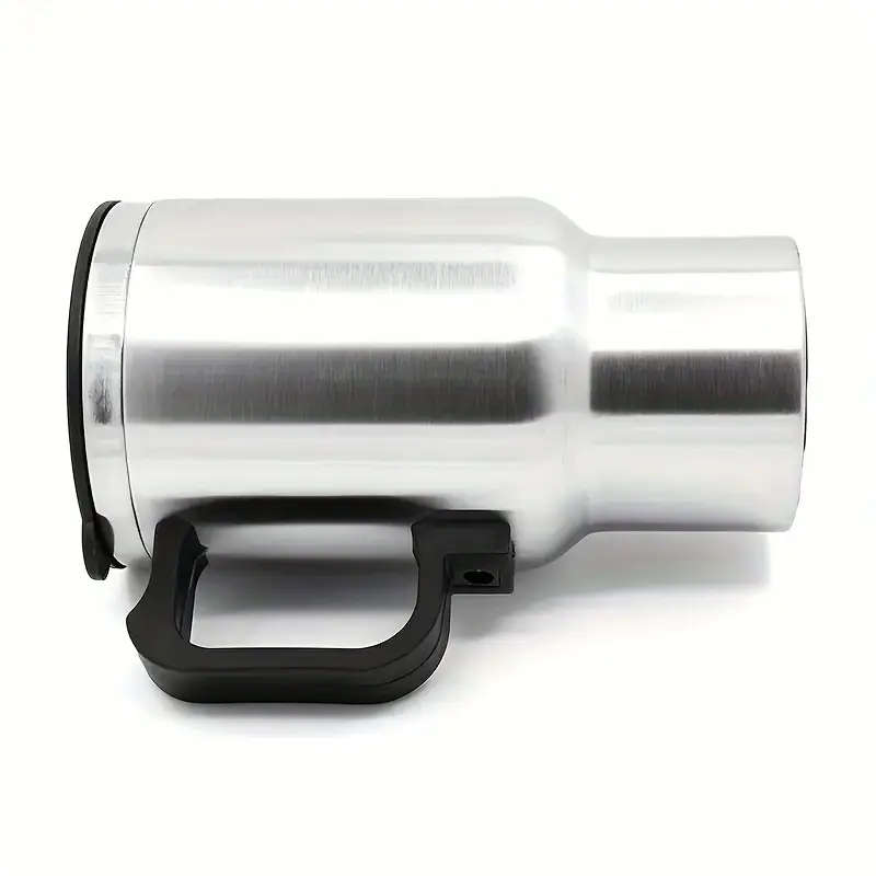 1pc Durable Stainless Steel Car Electric Heating Cup with Black Handle and Lid 12V/24V