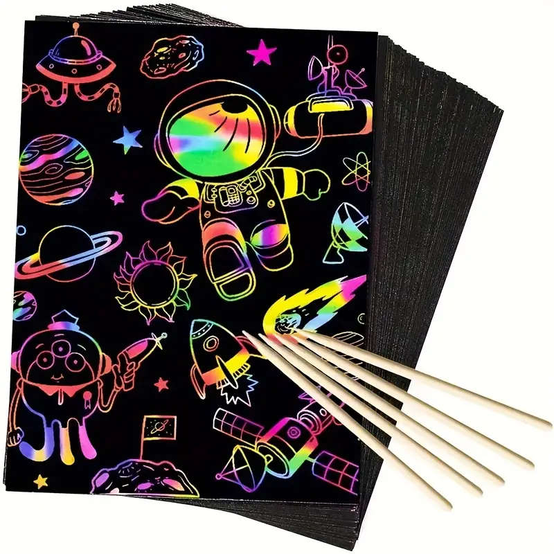 20 Magic Scratch Papers With 5 Bamboo Pens