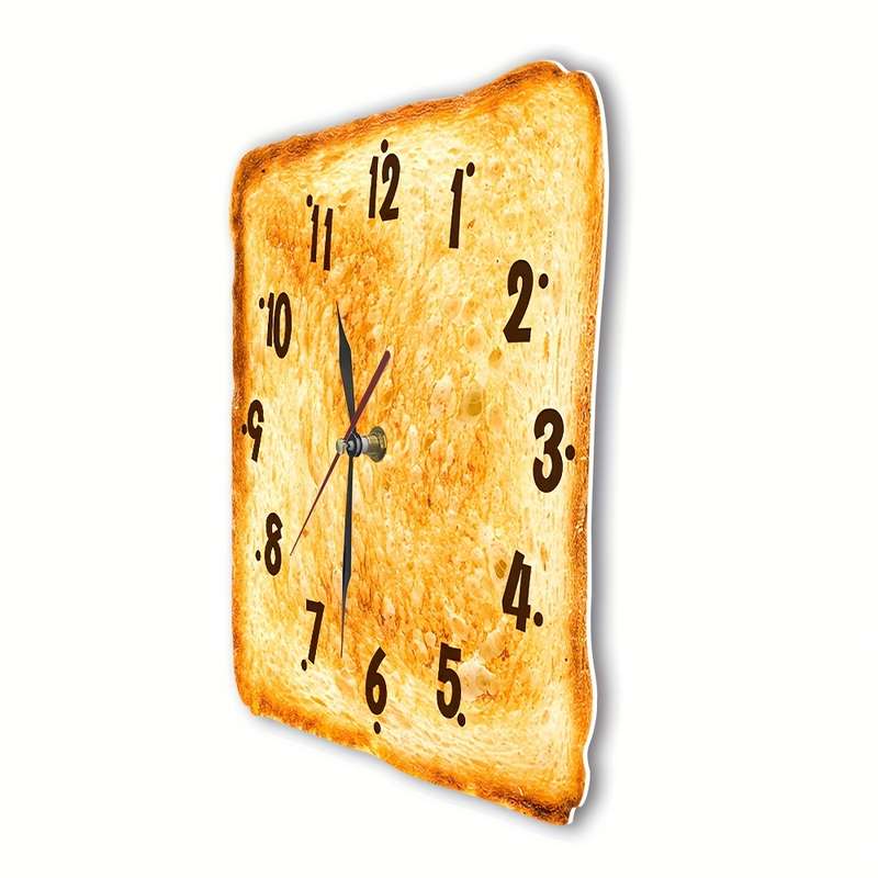 1pc Plastic Wall Clock Baked Bread Design Wall Clock Butter Toast Wall Clock Silent Clock F