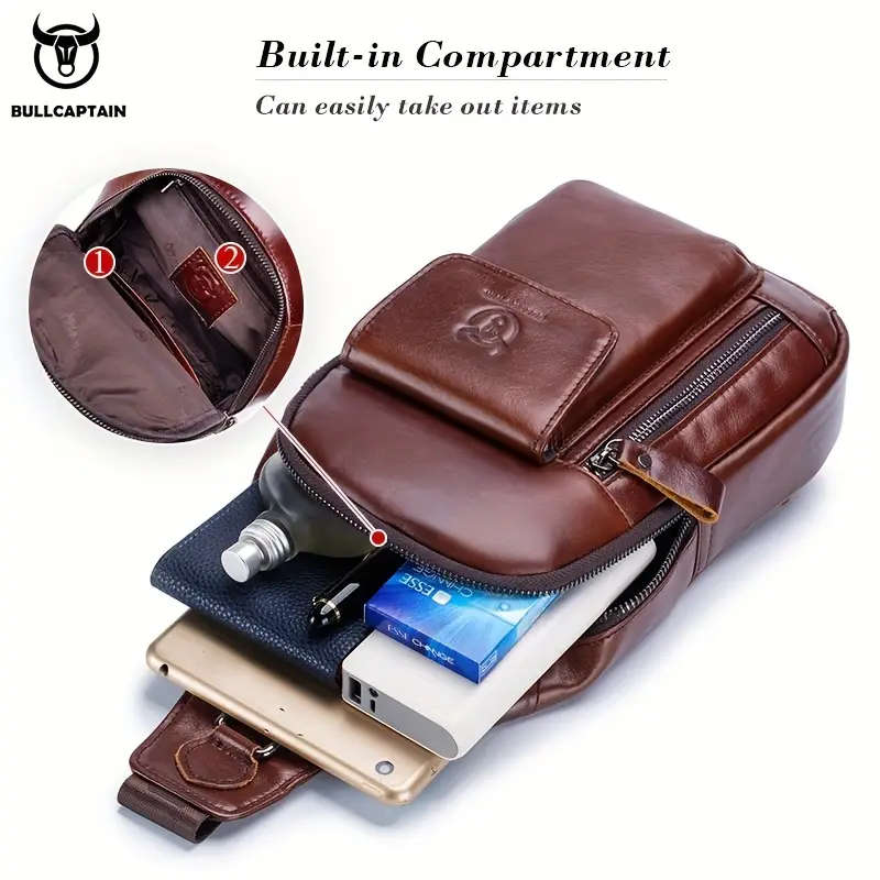 Men's Genuine Leather Sling Bag Vintage Style Large Capacity Multi-Functional Fashion Crossbody