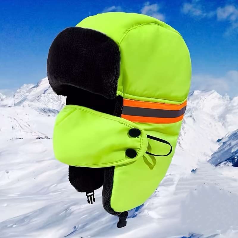 1pc Unisex Winter Cycling Cap with Built-In Face Mask Thickened Windproof Reflective Strips Ful