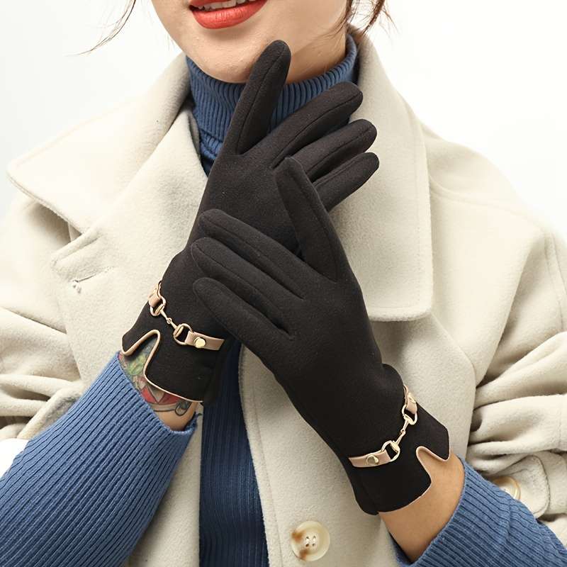 1 Pair Khaki Warm Gloves