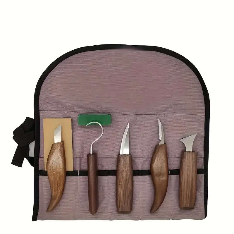 8pcs Walnut Wood Chrome Vanadium Steel Knife Set Includes Carving Wood Shaping Spoon Carving Tools i