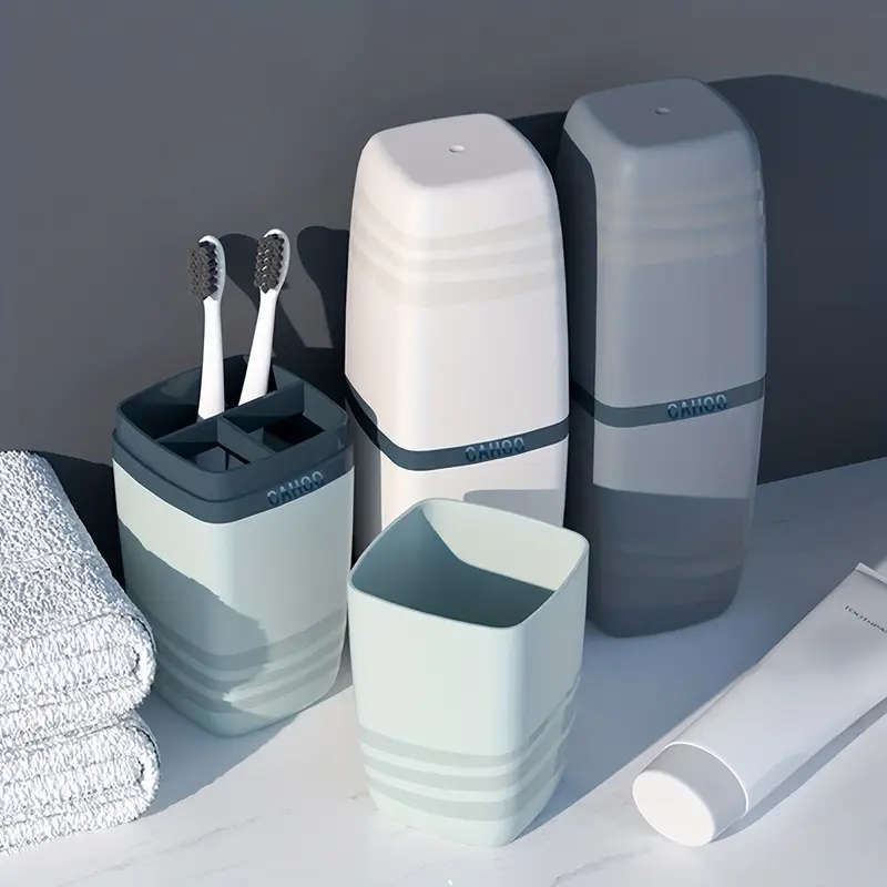 1pc 3in1 Portable Toothbrush Holder with Cover Plastic Toothpaste Container Multi-Functional Bathroo