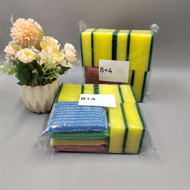 12pcs set Dish Sponge Set Multifunctional Double-Sided Cleaning Sponge Pot Scrubber Scourin