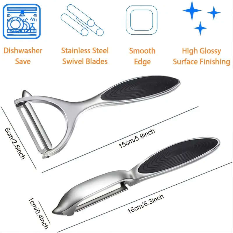 2Pack Stainless Steel Vegetable Fruit Peelers with Anti-Slip Handles and Sharp Blades Metal Straight