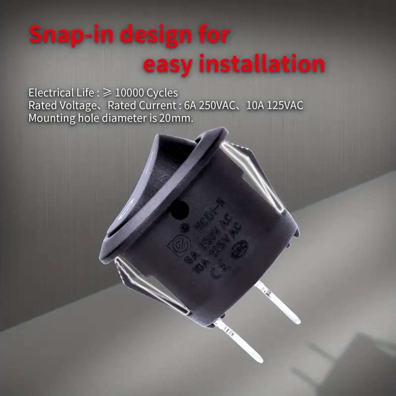 5pcs Black Round 2-Pin Rocker Switches SPST with Rewirable Cords Without Battery