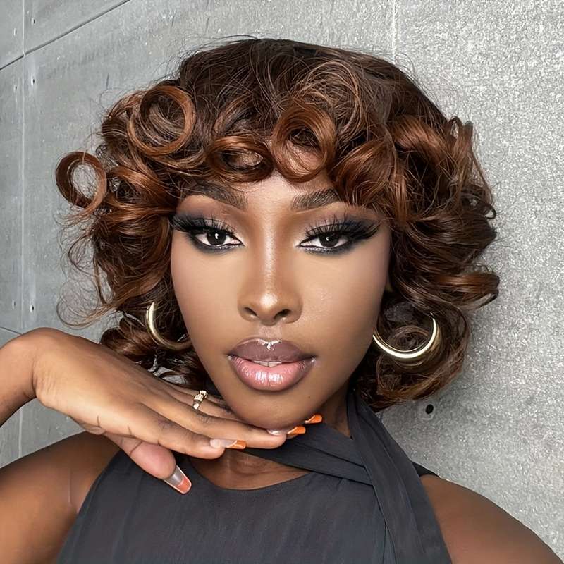 1Pc Coffee Color 35.56cm Fashion Design Wig