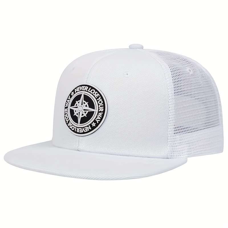1pc Round Logo Decor Baseball Cap Solid Color Unisex Casual Snapback Hat Adjustable Lightweight Sun