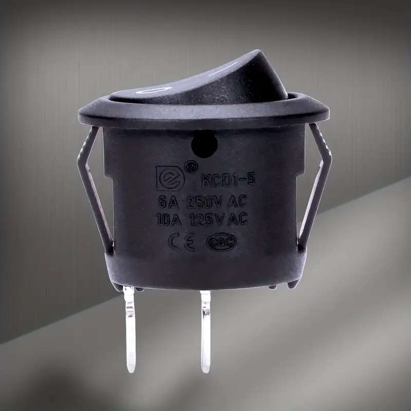 5pcs Black Round 2-Pin Rocker Switches SPST with Rewirable Cords Without Battery