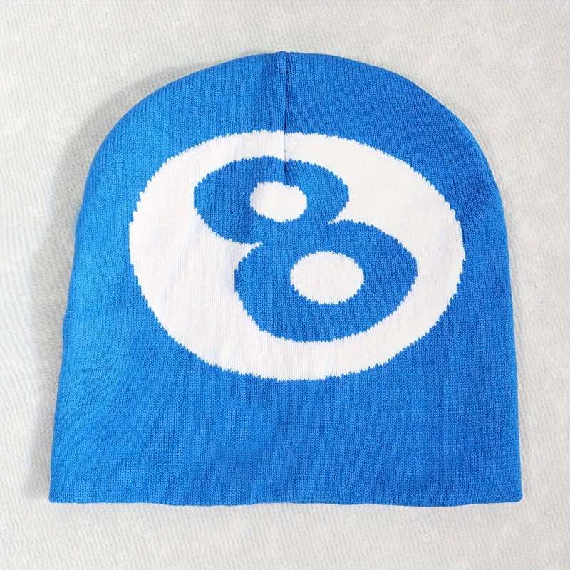 1pc Unisex Knitted Beanie Hat Billiard Black 8 Ball Design Warm Autumn Winter Outdoor Streetwear