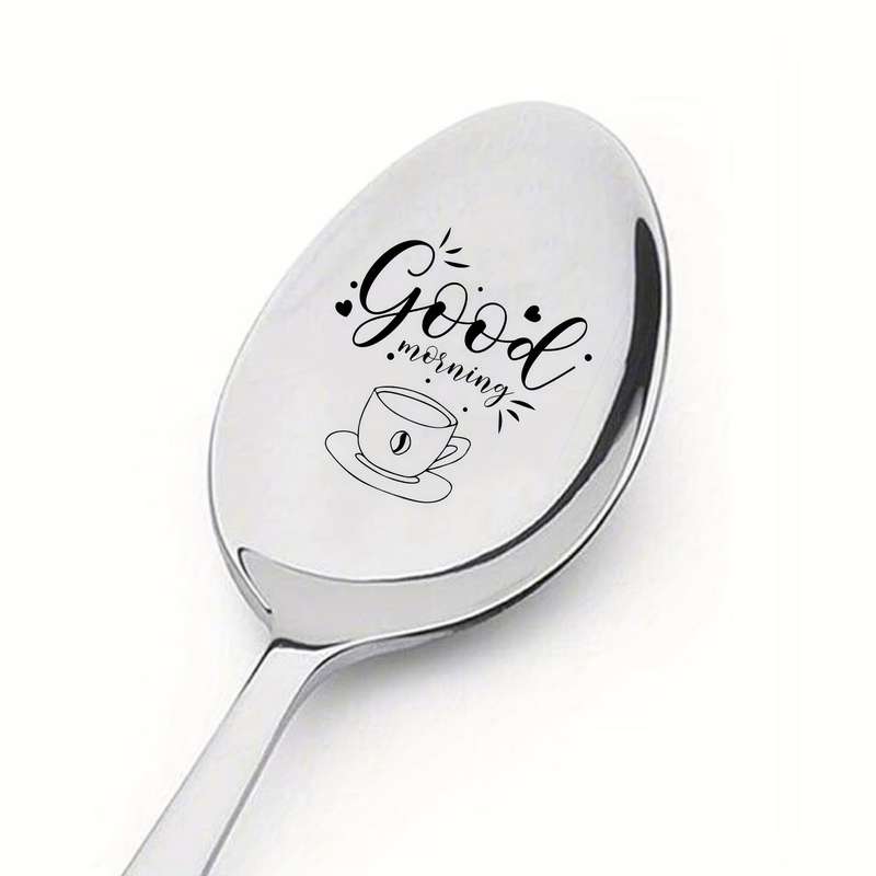 1pc Good Morning And TeaCup Engraved SpoonSpecial Design For Tea HouseHousehold Use Gift F