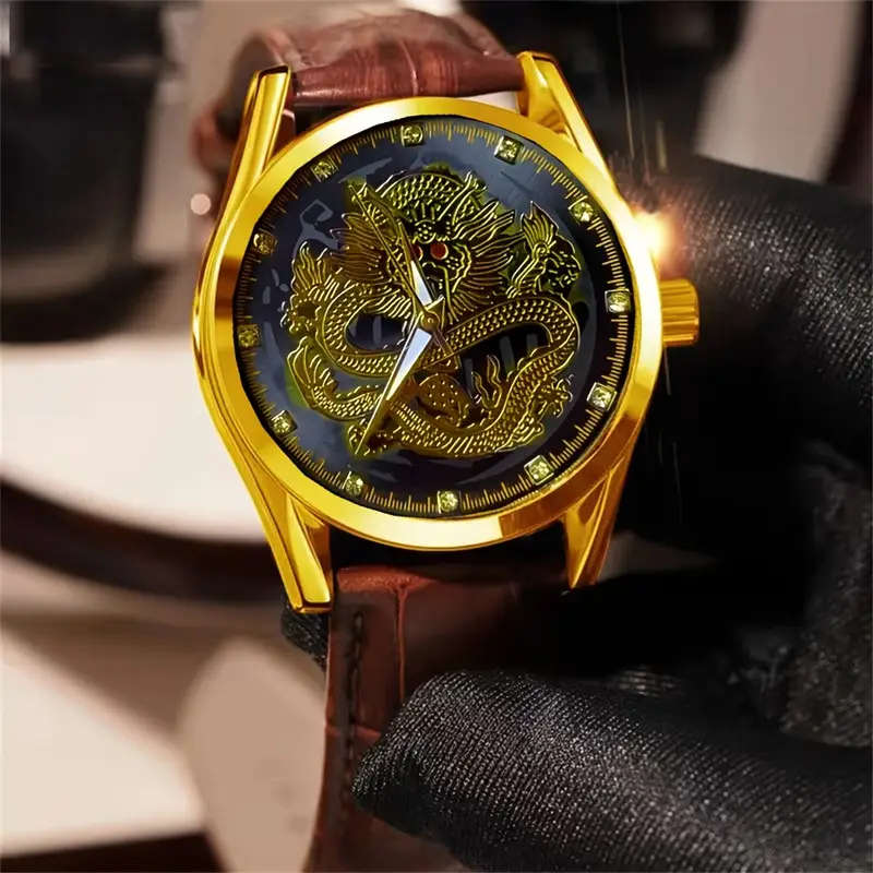 ORUSS Mens Retro-Style Chinese Dragon Quartz Watch