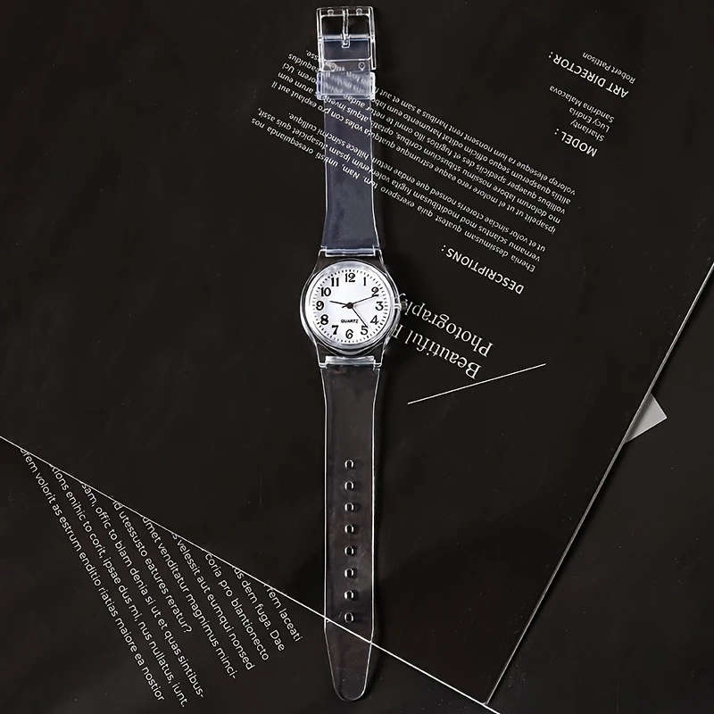 1pc Simple Transparent Student Portable Electronic Watch Color Sent Randomly