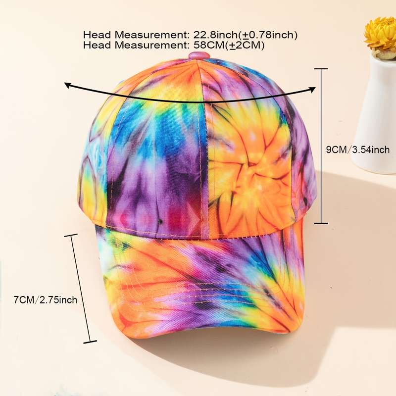 1pc Tie-Dye Baseball Cap Vibrant Multicolor Adjustable Fit Lightweight Polyester Casual Outdo