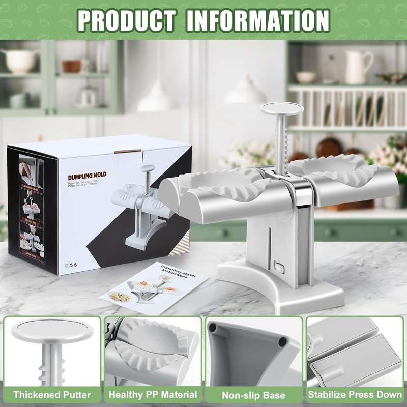 1pc Herobaby Automatic Double Head Dumpling Maker With Stuffing Scoop 2 Noodle Cutters And 8.