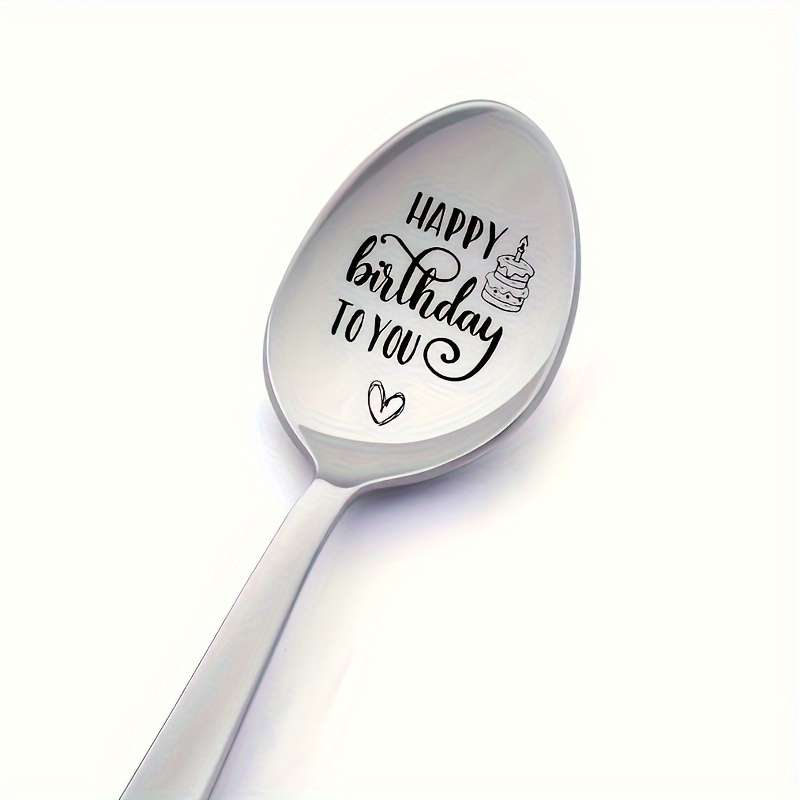 1pc  Happy Birthday To You  Mirror Polished Engrave Stainless Steel Spoon Funny Spoon Coffee