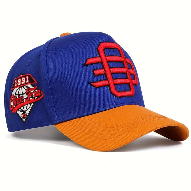 1pc Trendy OE Embroidery Baseball Cap Lightweight Adjustable Dad Hats Color Block Breathable Sun Ha
