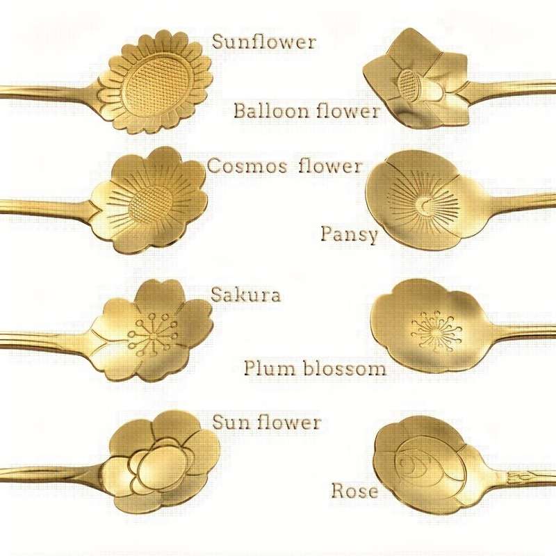 8pcs Flower Spoon Set Stainless Steel Tea Spoon Stirring Spoon Coffee Spoon Mixing Spoon Sugar