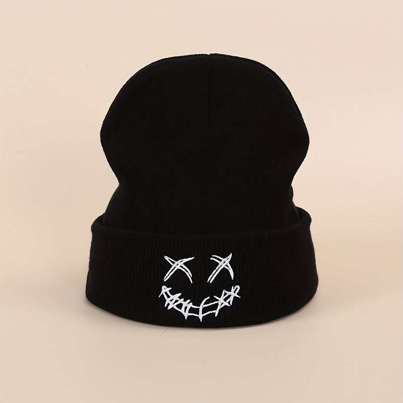 1pc Acrylic Knit Beanie with Embroidered joyful Design Casual Warm Ski Hat for Men Women and Te