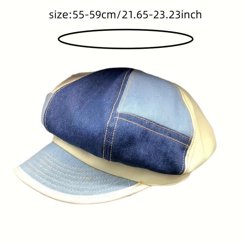 1pc Blue Denim Patchwork Newsboy Hat Classic 8 Panels Newsboy Cap Cabbie Hats Unisex Octagonal Cap