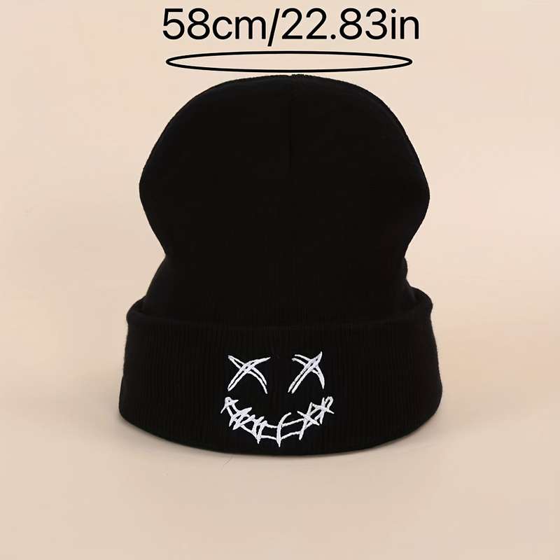 1pc Acrylic Knit Beanie with Embroidered joyful Design Casual Warm Ski Hat for Men Women and Te