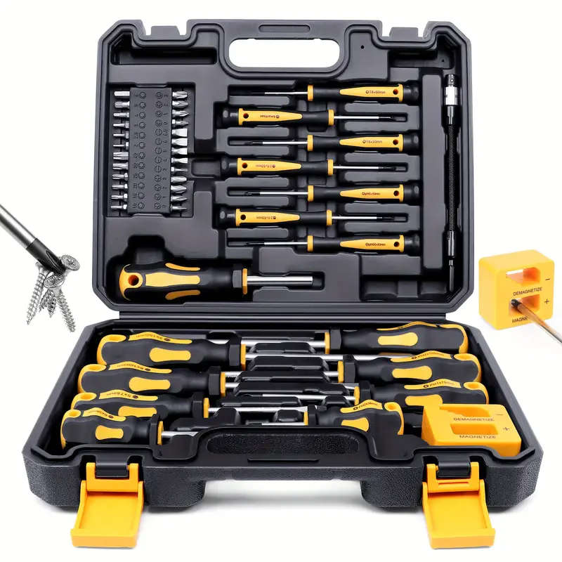 43pcs Professional Screwdriver Set with Magnetic Bit Holder Chrome Vanadium Steel Includes Slotted P