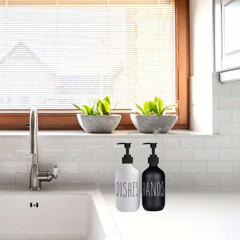 Plastic Soap Dispenser SetContains Black Hand Soap Dispenser and White Dish Soap Dispenser. Ki