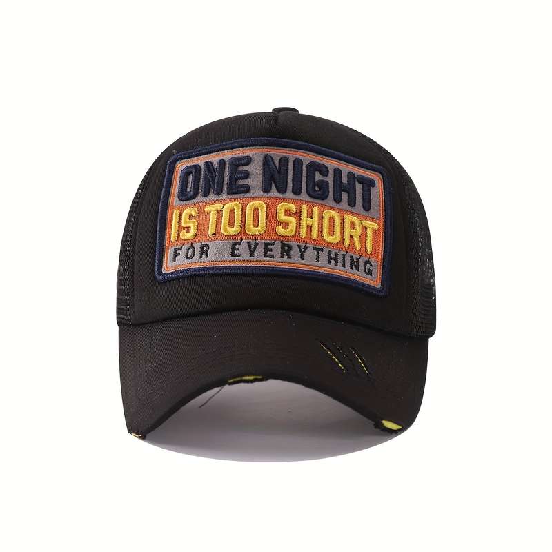 1pc Trendy Embroidery Patch Baseball Cap Classic Color Block Mesh Trucker Hat Breathable Adjustable