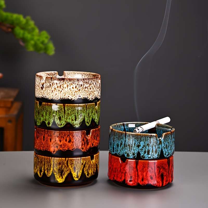 1pc Elegant Ceramic Ashtray with Marbled Design C Stylish Round Ash Holder for Cigarettes Perf