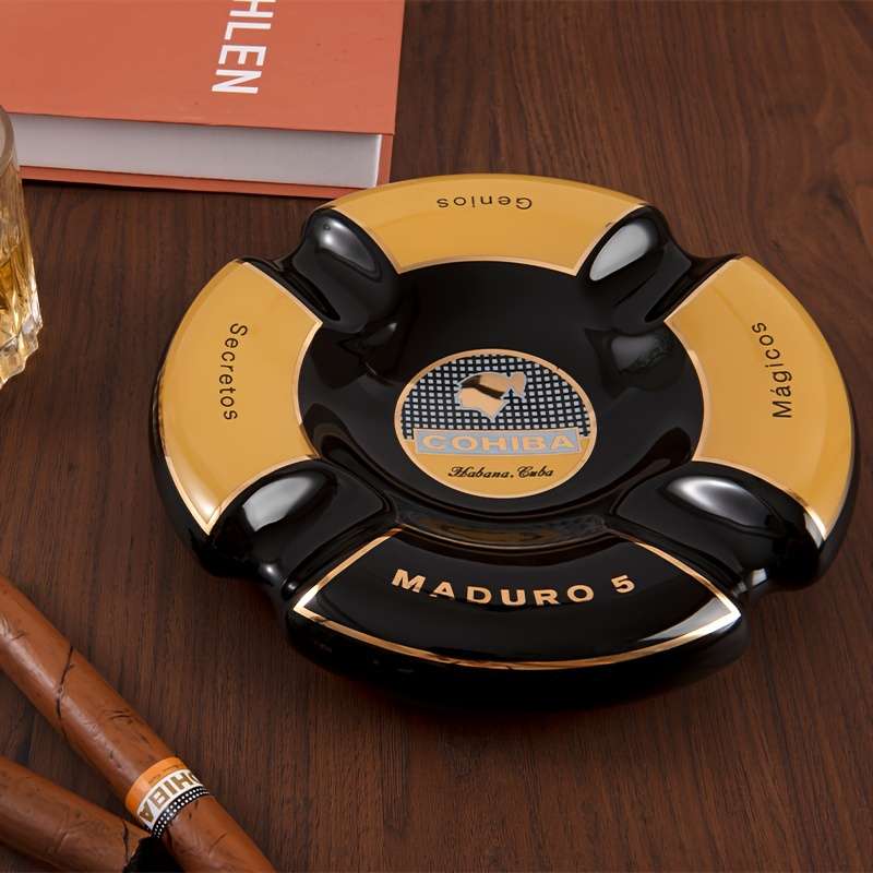 1pc Luxury Round Ceramic Cigar Ashtray with 4 Slots Elegant Holder for Smoking Accessories Perfe