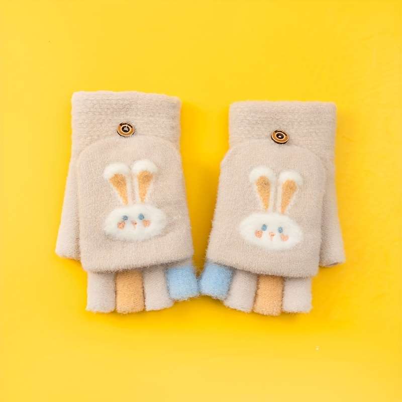 1 Pair Beige Color Light Pink Warm Gloves