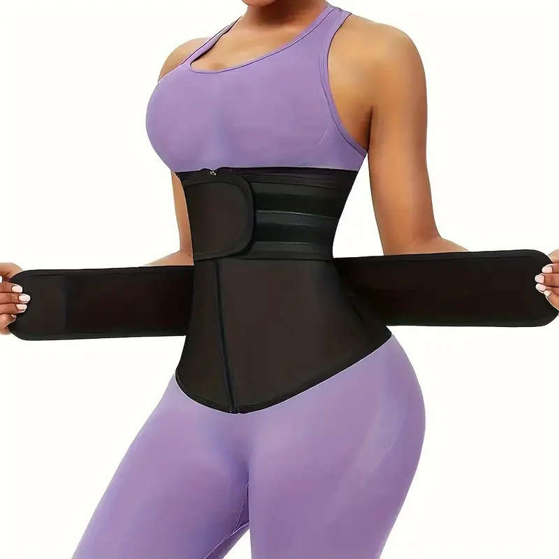 1pc Zipper Waist Trimmer With Double Belt, Waist Trainer, Hook & Loop Fastener Compression Cincher,