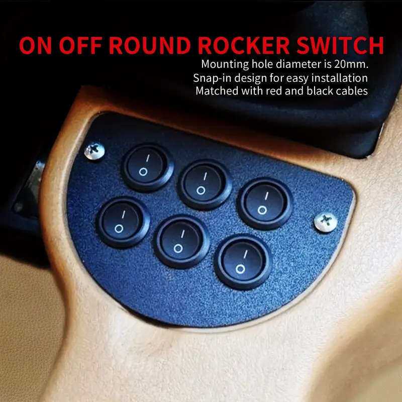 5pcs Black Round 2-Pin Rocker Switches SPST with Rewirable Cords Without Battery