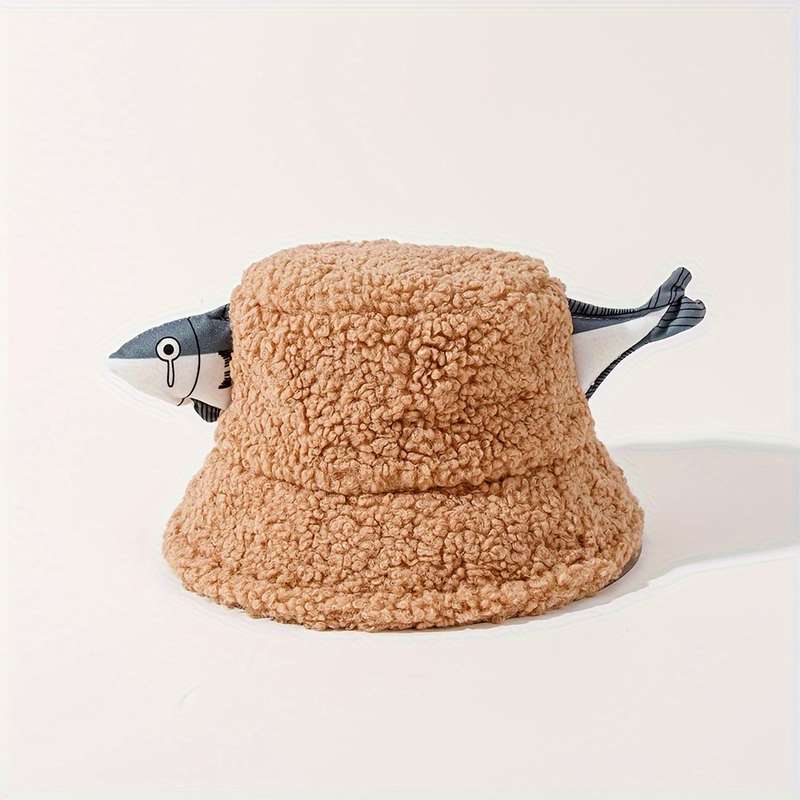1pc Unisex Fisherman Bucket Hat 100% Polyester Plush Street Style Warm Breathable Outdoor Tr