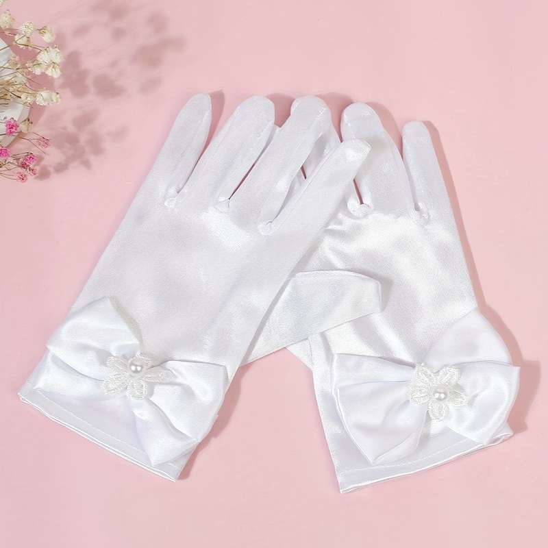 1 Pair Pink One Size Lace Floral Youngsters Gloves