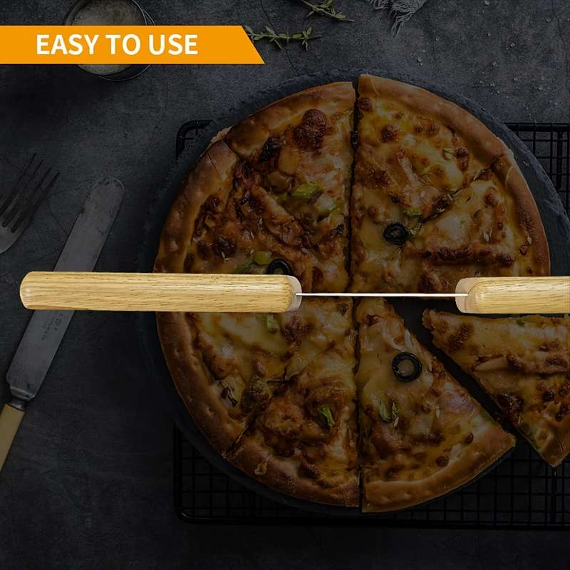 1pc 14-Inch Stainless Steel Pizza Cutter with Wooden Handle and Protective Sheath Sharp Kitchen T