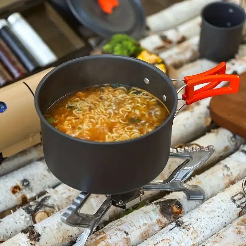 Outdoor Portable 2-3 Person Camping Pot Set Picnic Cookware Non Stick Pot Teapot And Tableware