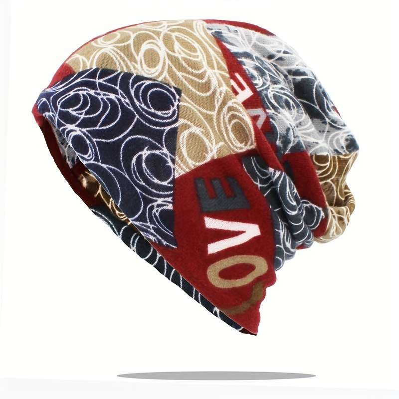 1pc Fashion Printed Hooded Hat Autumn And Winter Double-layered Hat