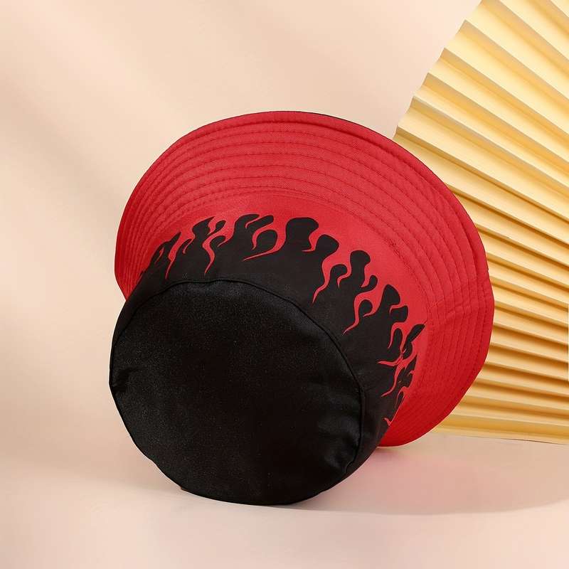 1pc Flame Pattern Fisherman Hat For Outdoor Beach Travel Unisex Ideal Choice For Gifts