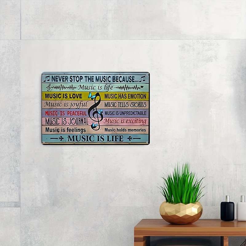 1pc  Vintage Metal Tin Sign Music Never Stops Because Music is Life Wall Art Decor Plaque fo