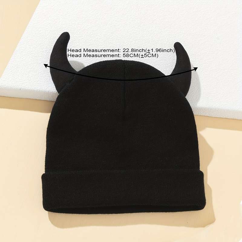 1pc Playful Design Trendy Knit Beanie with Cute Horns Soft Acrylic Elastic Fit Lightweight W