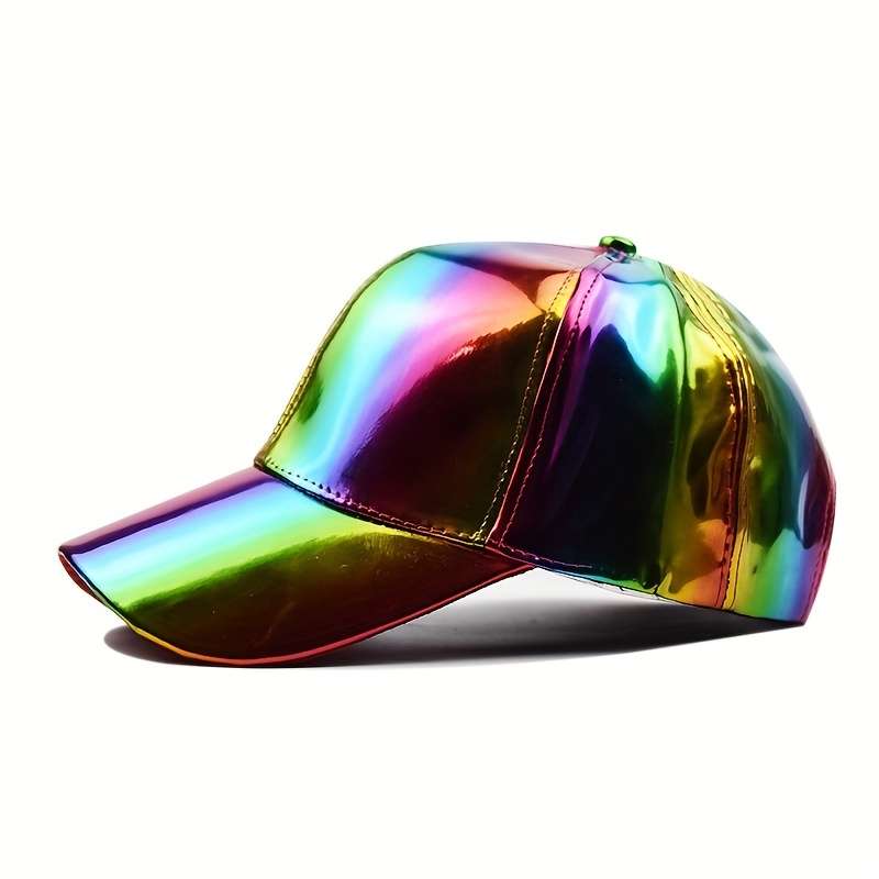 1pc Vibrant Faux Leather Baseball Cap Lightweight Adjustable Hand Washable Colorful Gradient D